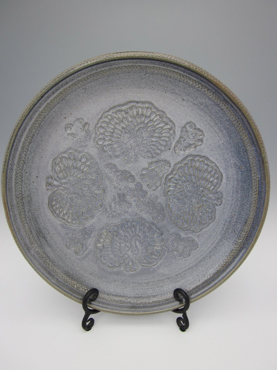 Blue Platter with Peacock Imprints