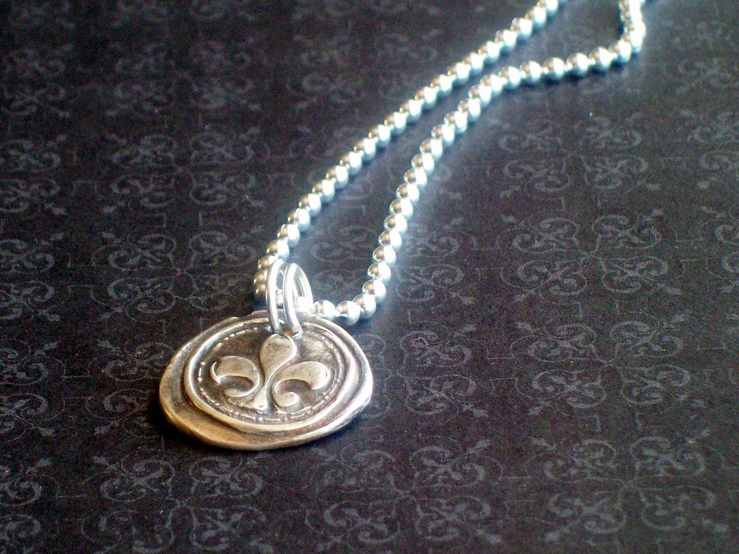 Fine Silver Fleur De Lis Wax Seal Pendant Necklace