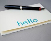Turquoise Hello Notecard,  Typography Print Greeting Card