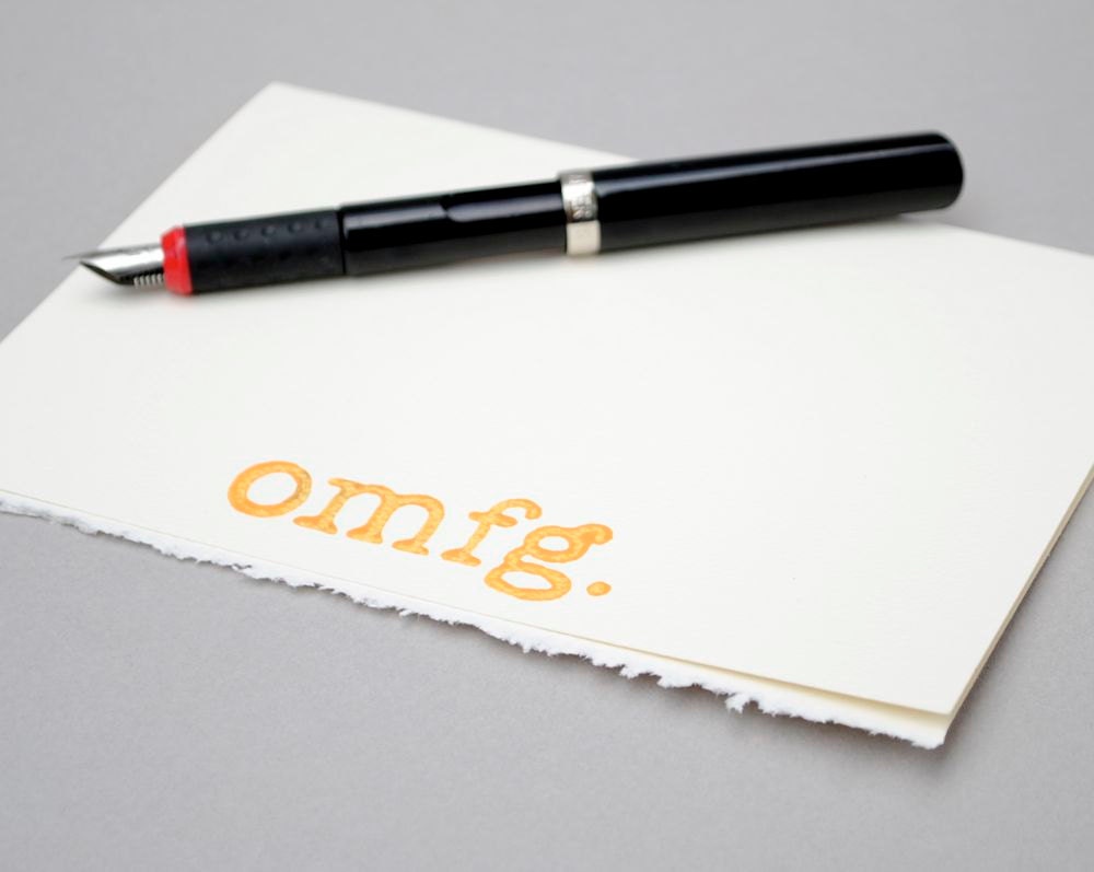 Yellow OMFG Notecard, Typography Greeting Card
