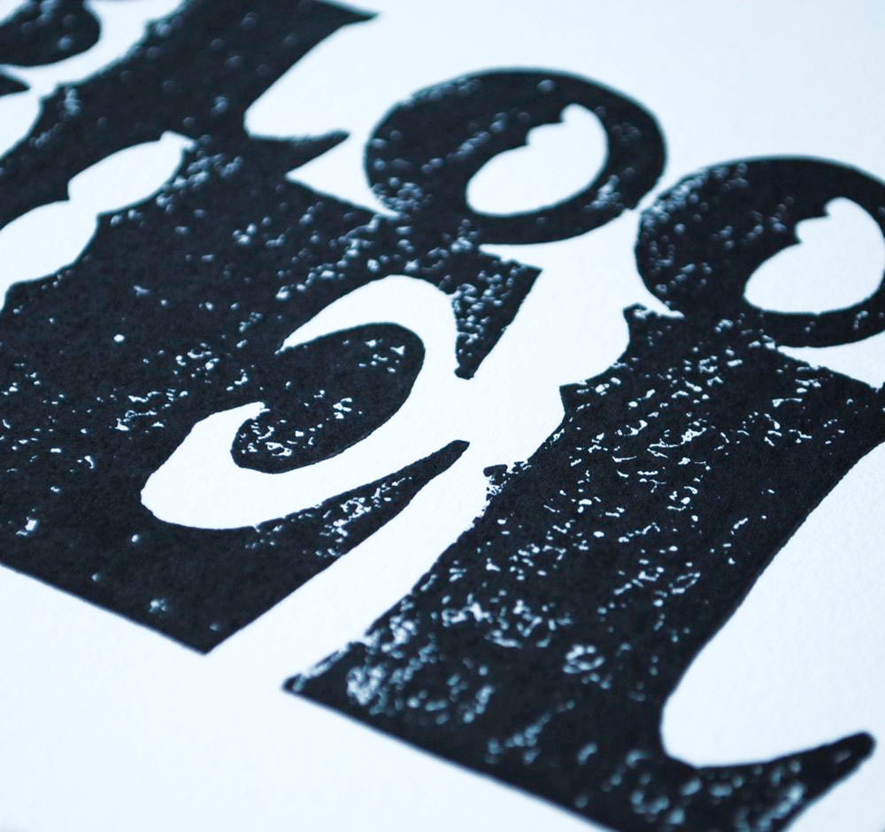 8x10 Linocut Print, Black and White Bloody Hell Block Print