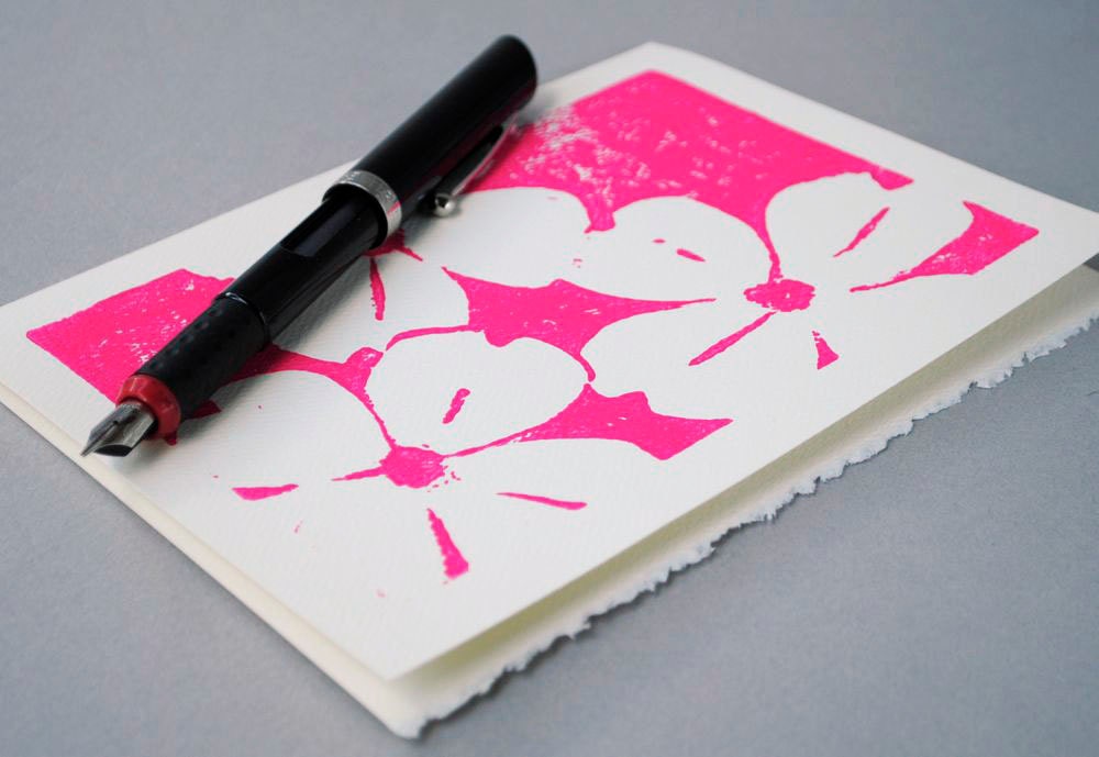 Magenta Dogwood Notecard, Hot Pink Floral Greeting Card