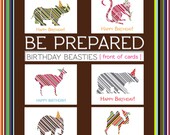 Birthday Beasties - 6 Pack of Birthday Cards Featuring Striped Animals in Party Hats on 100% Recycled Paper
