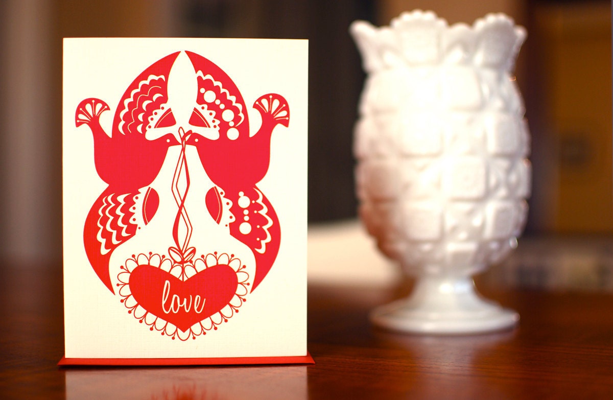 Retro Scandinavian Love Birds Card - 100% Recycled Paper
