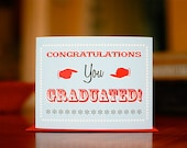 Old Timey Typography Graduation Card in Red and Aqua Blue on 100% Recycled Paper