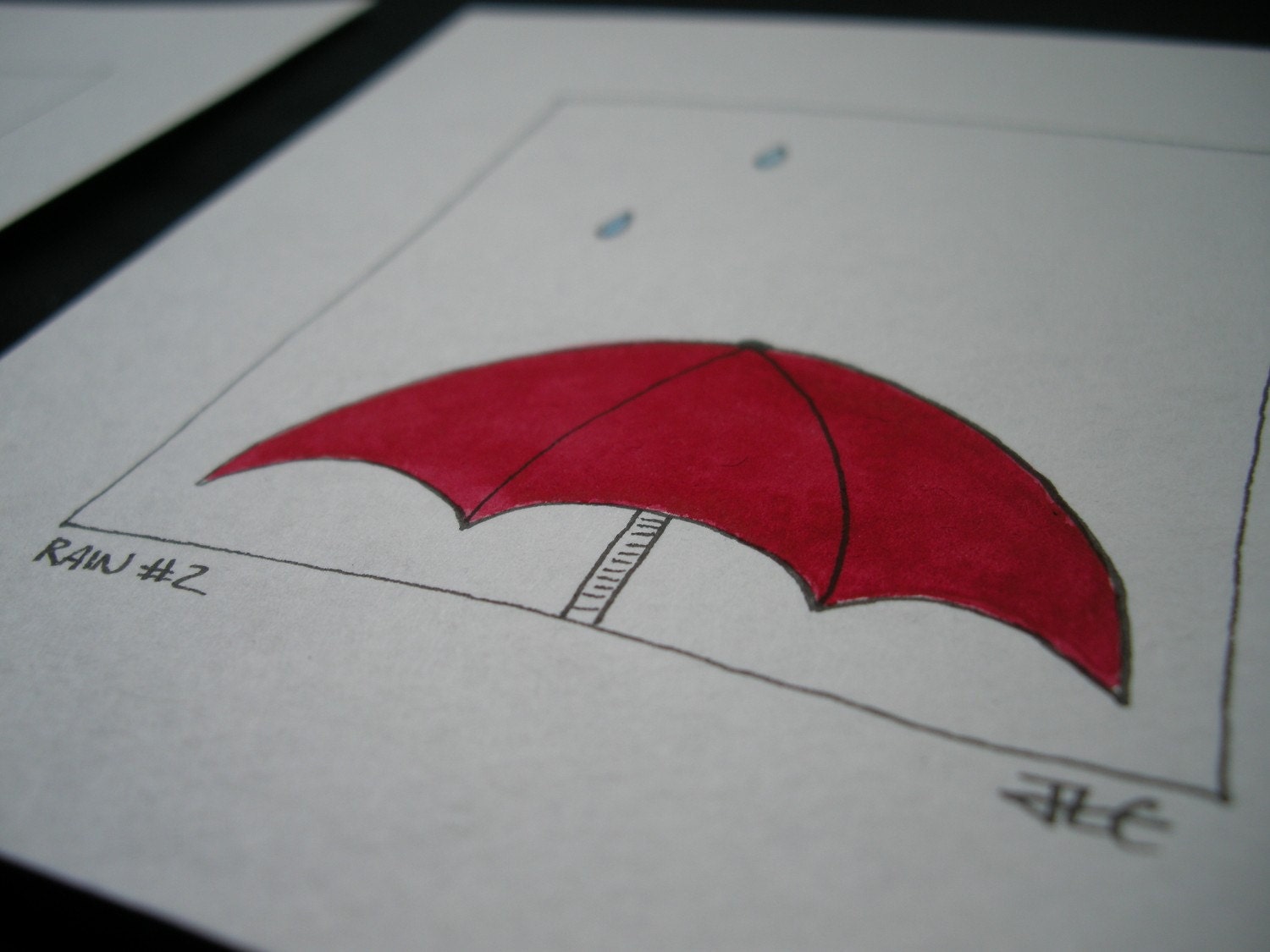 Original Ink Illustration - Series of 3 Red Umbrellas