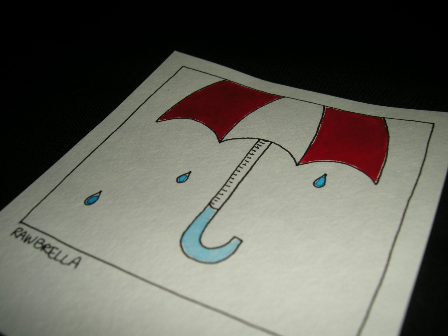 Original Ink Illustration - Red & White Umbrella