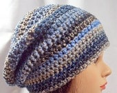 ladies women girls mens boys crochet slouch hat sandpiper blues grays tan youth/adult 5937