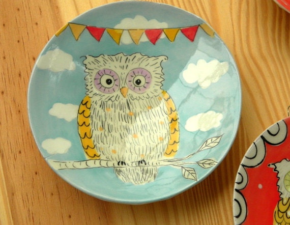 Owl Plate, Owl in the Clouds, Owl Art,