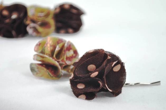 SALE - Autumn blossoms bobbypins in brown shades - Set of 2 pcs (Ready To Ship)