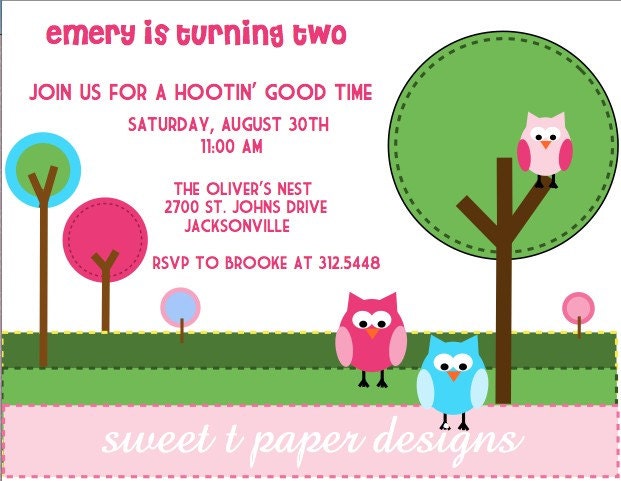 BIRTHDAY INVITATION Owls Set of 10