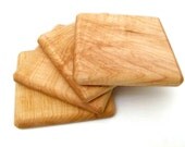 Wood Coaster Set of 4 - Sustainable Harvest Maple Wood - Continuous Wood Grain Pattern . Timber Green Woods