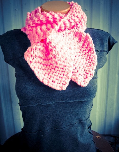 Sweet Baby Pink Wavy Hand Knit Short Scarf, cowl, geometric, soft - Made by Memere