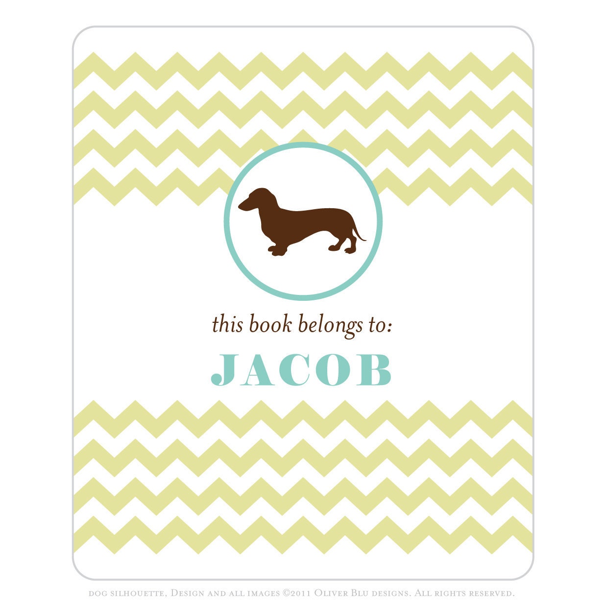 Dachshund bookplates -- Personalized in chevron pattern -- Six color combinations available