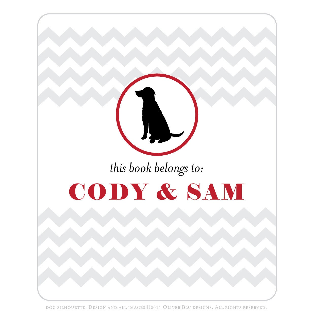 Black lab bookplates -- Personalized in chevron pattern -- Six color combinations available