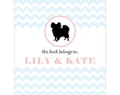 Papillon bookplates -- Personalized in chevron pattern -- Six color combinations available