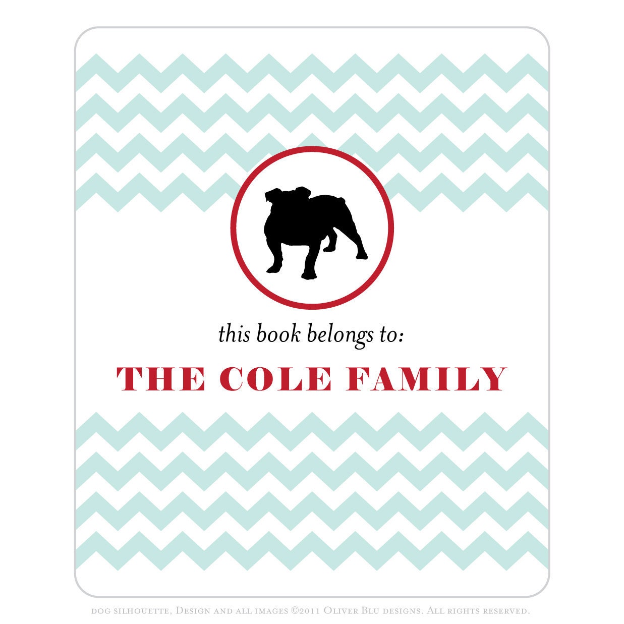 English bulldog bookplates -- Personalized in chevron pattern -- Six color combinations available