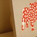 English Bulldog appliqued wall panel - 10 x 10 inches in red and cream wallflower print on natural linen background