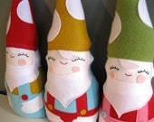 Plush Gnome Doll, Woodland Stuffed Toy, in Green, Pink, and Red