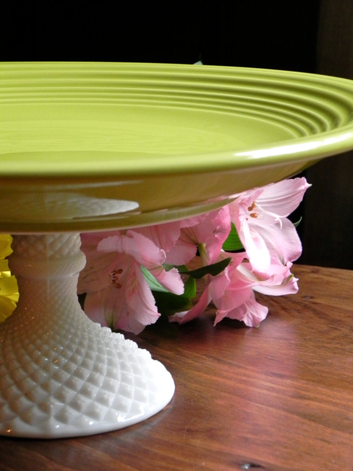 Cake Stand Cupcake Stand Dessert Pedestal Chartreuse And Milk Glass  By E. Isabella Designs. As Featured In Martha Stewart Weddings.