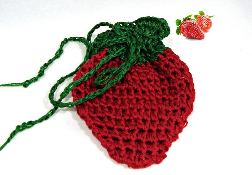 Strawberry Crochet Menstrual Cup Bag Or Purse Pouch Pure Cotton