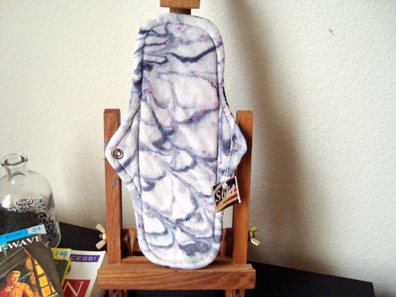 Organic Bamboo Velour Cloth Menstrual Pad in a OOAK Grey Swirl Hand Dyed Design