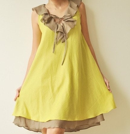 Twist....Green Brown Cotton dress