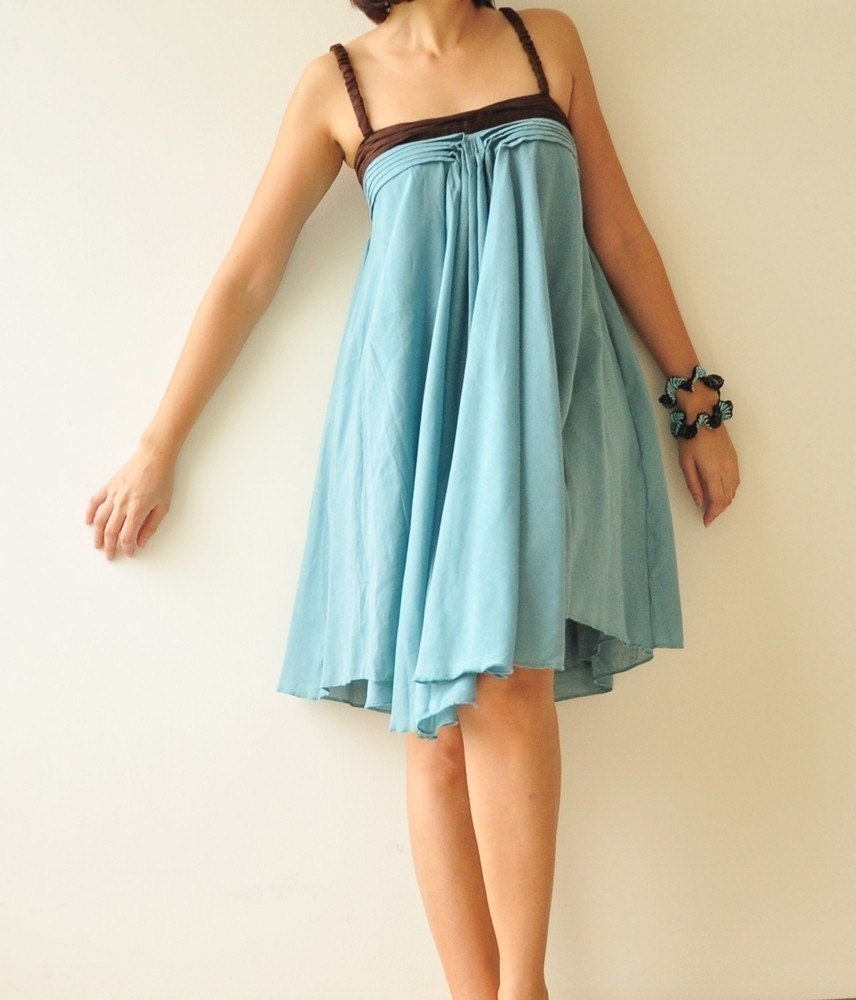 Wind of change.... Blue-Brown Cotton Dress 2 Sizes Available