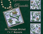 1 Inch Square Digital Monograms for Vintage Styled Jewelry Pendants Pink Flowers on Lavender Collage Sheet Instant Download SQ1-2002