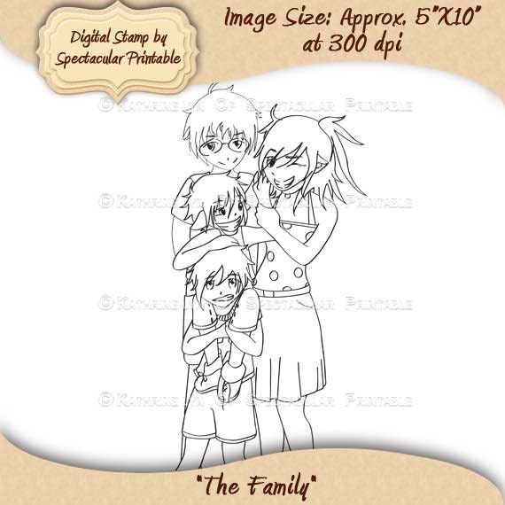 Family Group Digital Rubber Stamp Hand Drawn Digi Printable Lineart Parents Clip Art Kids Clipart Children - INSTANT DOWNLOAD - DS9005