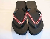NEW Light Siam and Clear Swarovski Crystal Tuxedo Style Flip Flops Size 7 High - blingds
