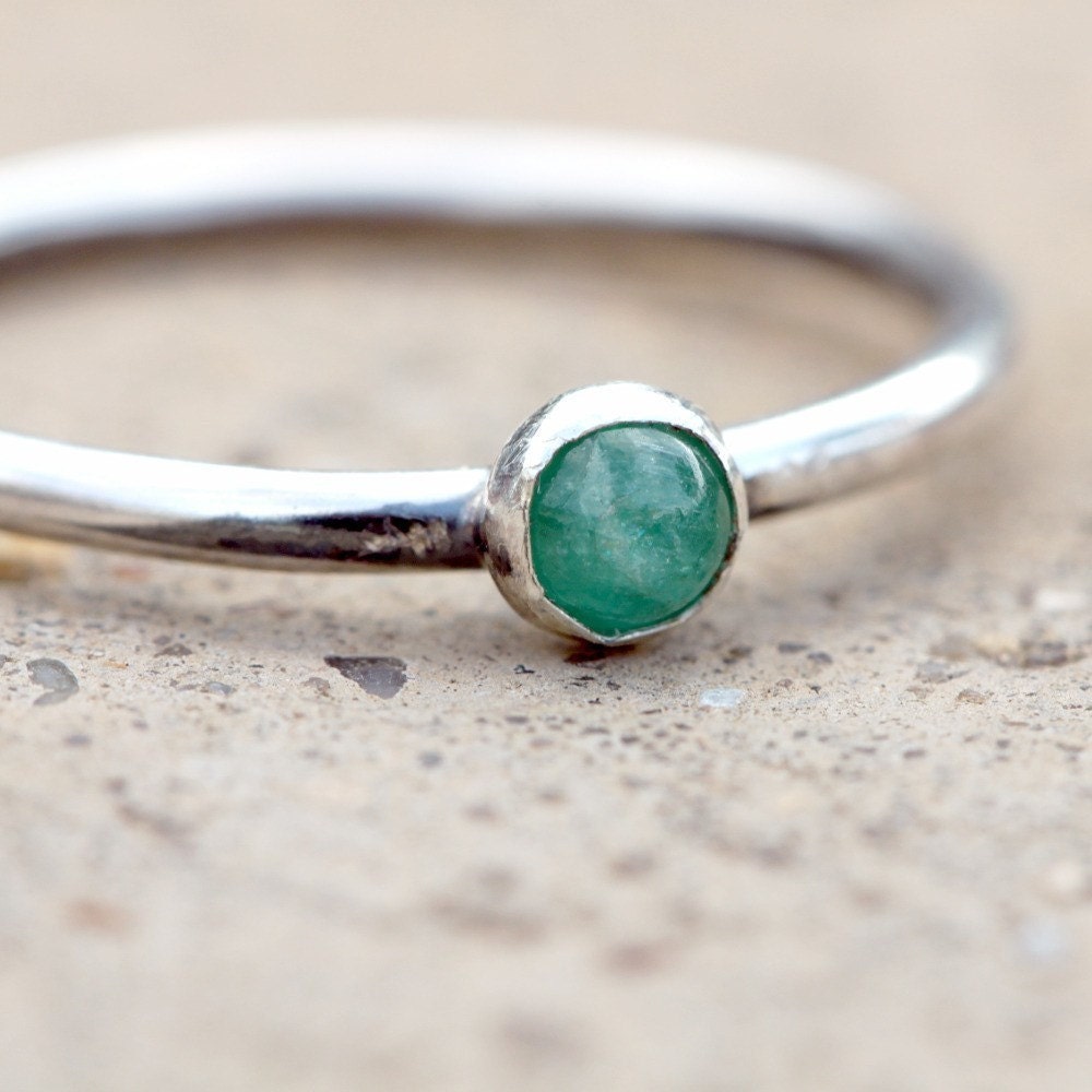 Tiny Emerald and Sterling Silver Ring