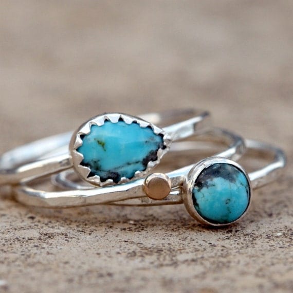 Sterling and Turquoise Stacking Rings