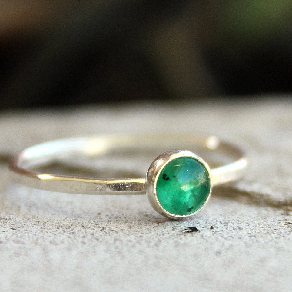 Emerald Birthstone Stacking Sterling Silver Ring