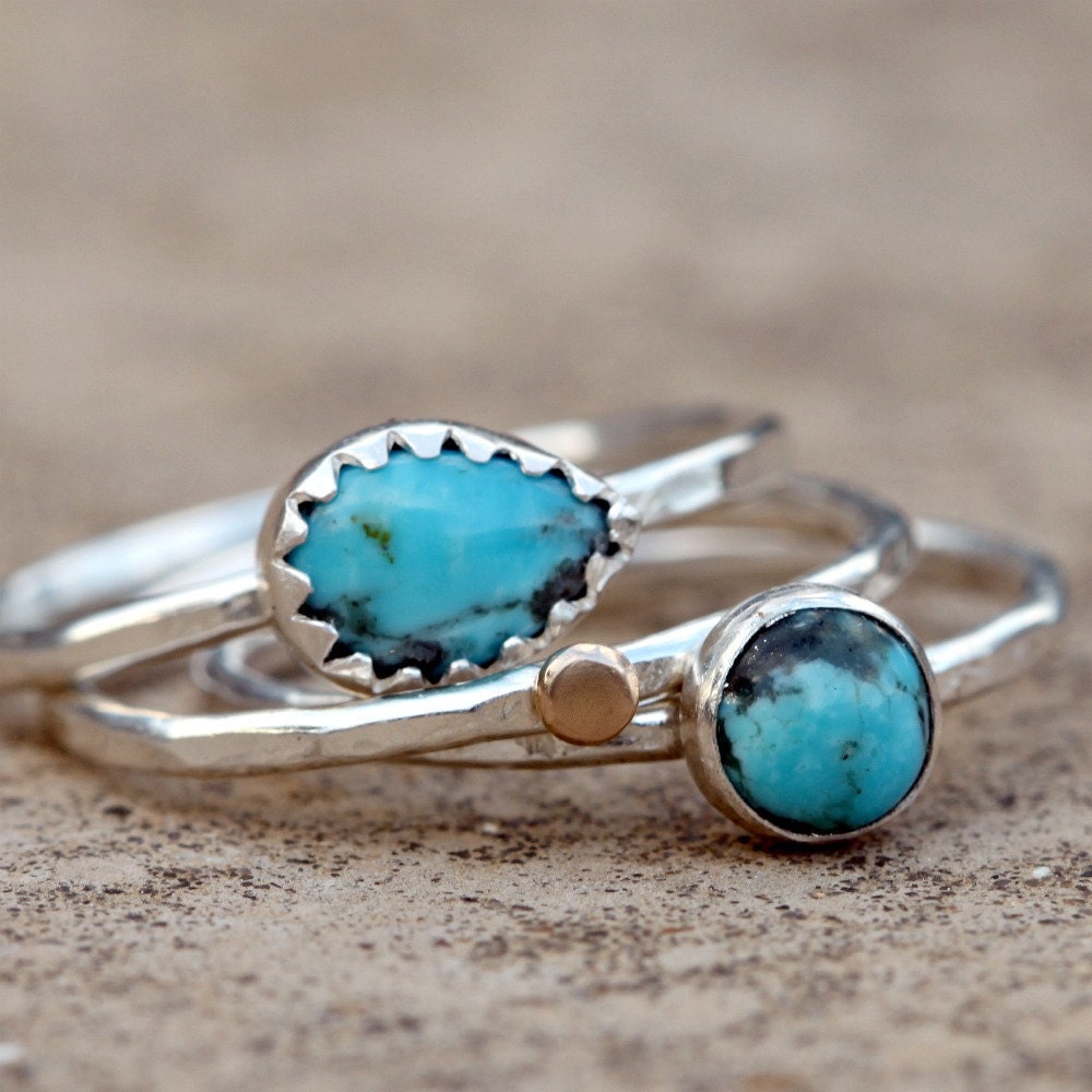 Sterling and Turquoise Stacking Rings