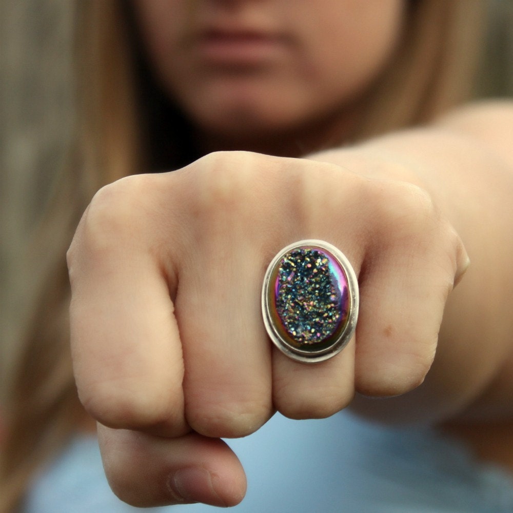 Druzy and Sterling Silver Ring