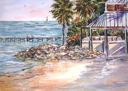 Little Harbor Resort, ACEO, Ruskin  Florida Art Beach print seascape 397  landscape  ocean sea