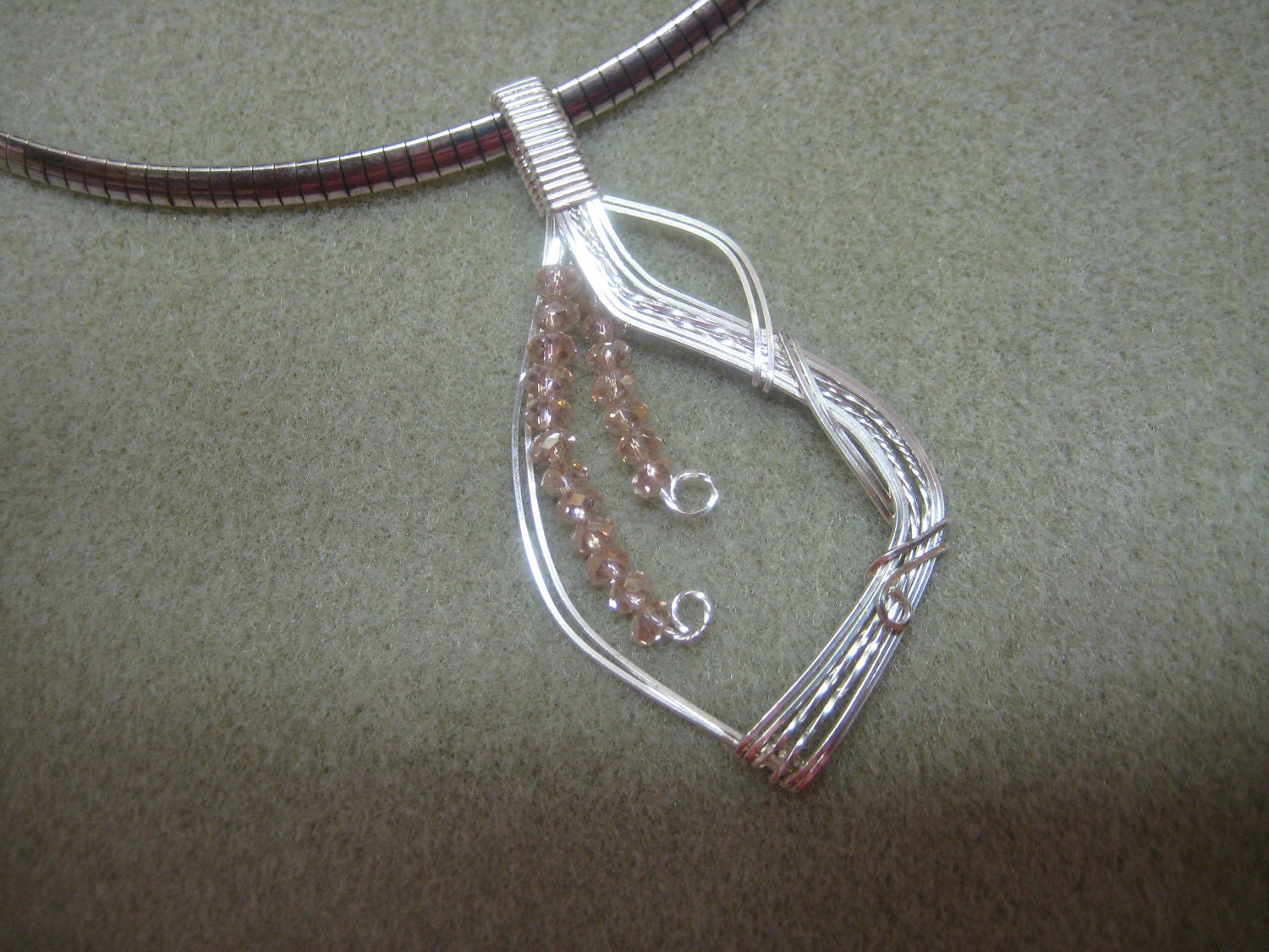 Victorian style Unique, Elegant Wire Wrapped Pendant with .925 Sterling Silver, Victorian, cyrstal beads.