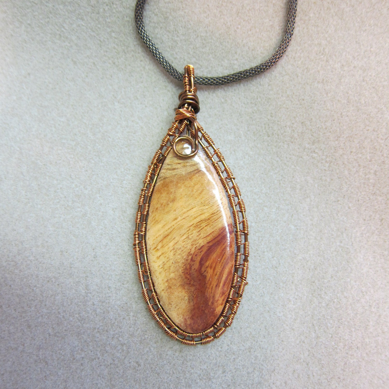 Exotic wood Pendant - Afzelia wood, wire wrapped, Non Tarnish Vintage Bronze nontarnish bronze wire