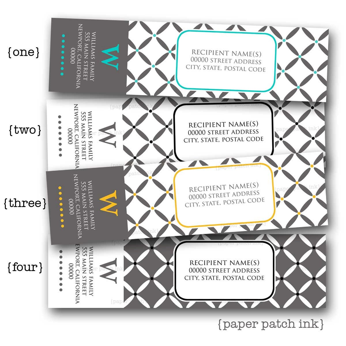 Geometric - Monogrammed Wrap Around Address Label PDF Template - Printable