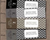 CHEVRON Label Gray, Black, or Brown - Monogramed Wrap Around Address Label PDF Template - Printable - DIY