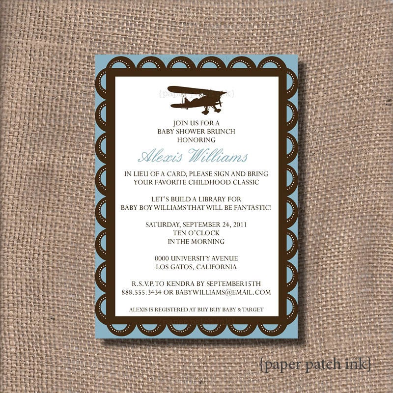 VINTAGE AIRPLANE Baby Shower Invitation - diy- Printable 5x7 - blue boy