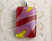 Pendant, Fused Dichroic Glass, Red, Plum & Yellow Abstract DGP-199