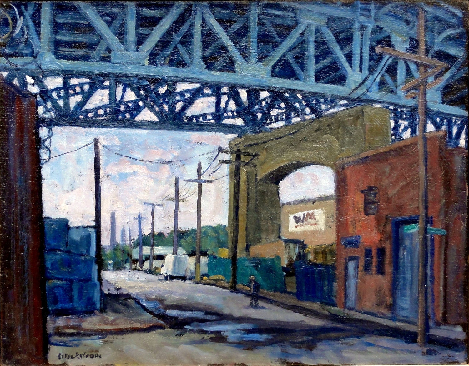 Oil Painting Landscape, Sunset, Kosciuszko Bridge Brooklyn. Original Oil on Canvas, Framed Landscape