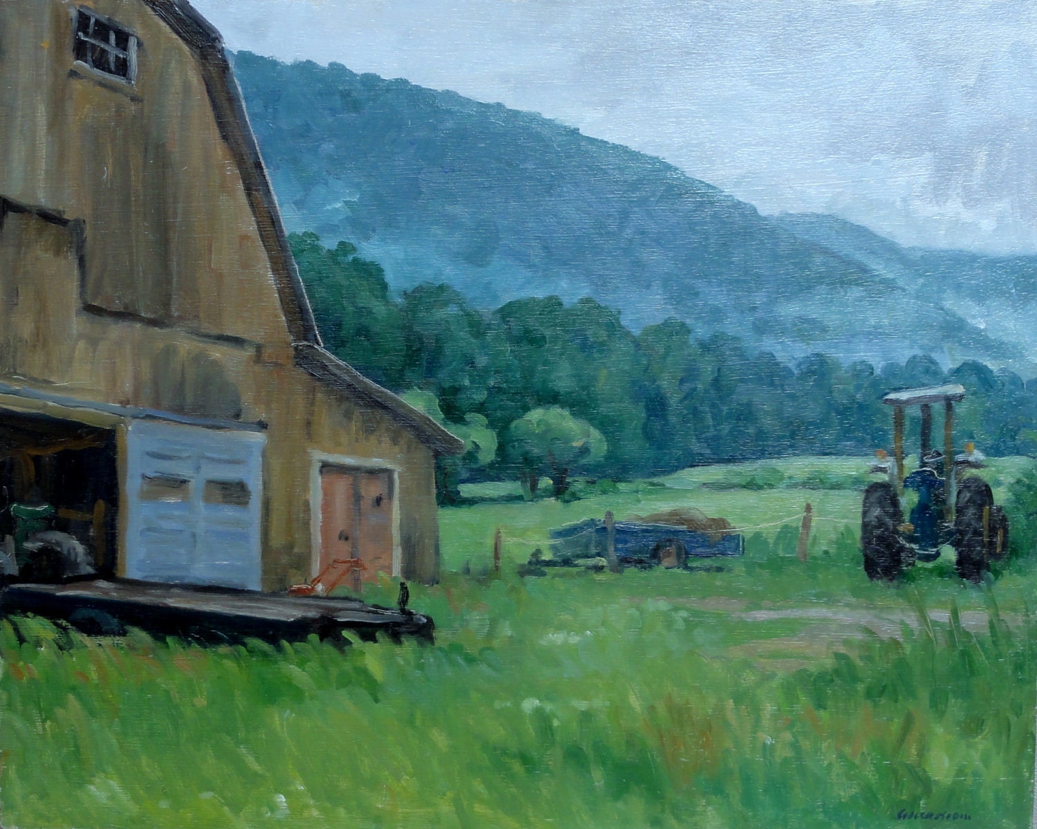Oil Painting, Misty Farm, Berkshires. Original Oil 16x20 Plein Air Impressionist Landscape