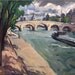 Oil Landscape, Paris, The Seine. Original Oil on Canvas, Impressionist Plein Air Painting