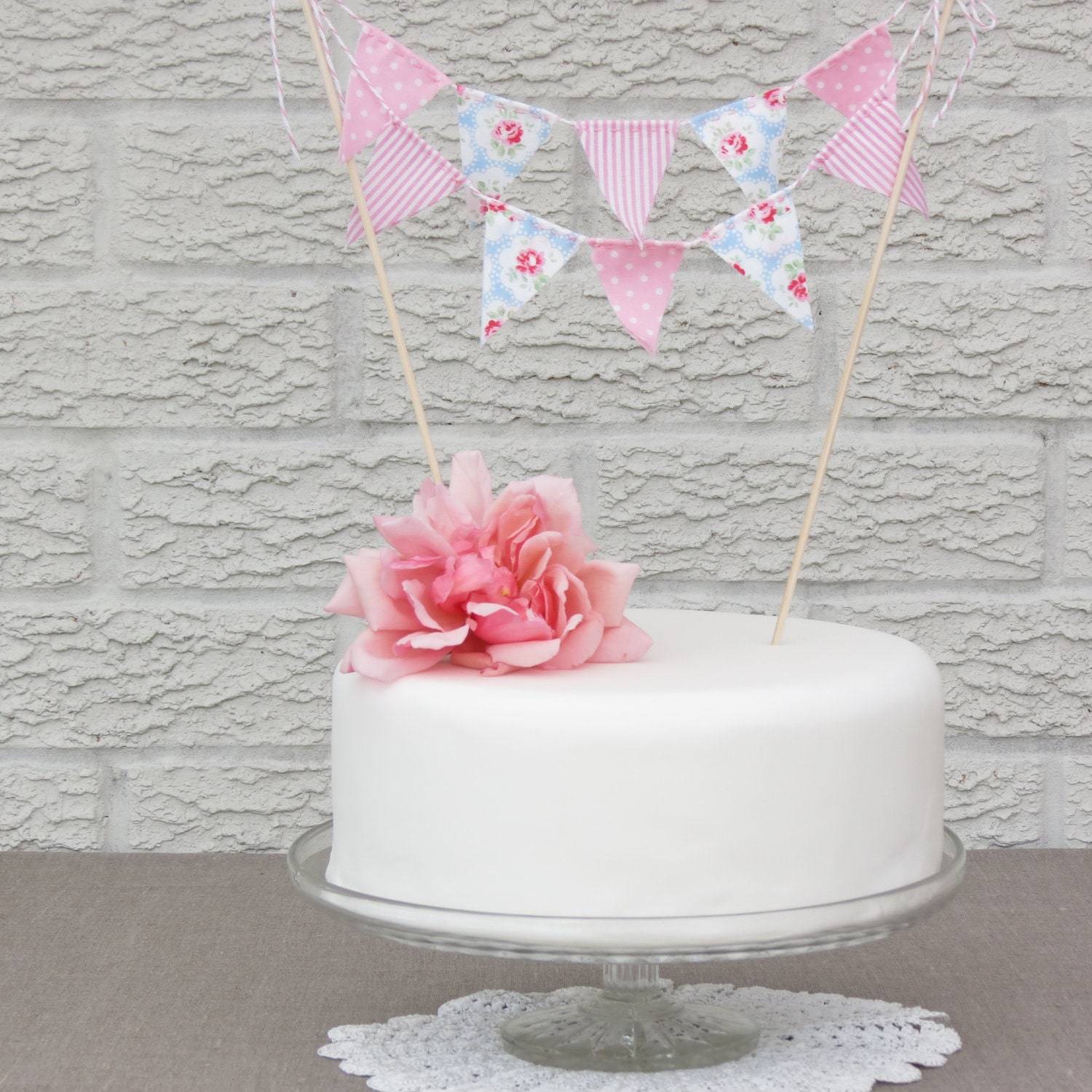 Cake Bunting - BRITISH CREAM TEA  - A Pretty Fabric Cake Topper, perfect for Weddings, Parties and Baby Showers