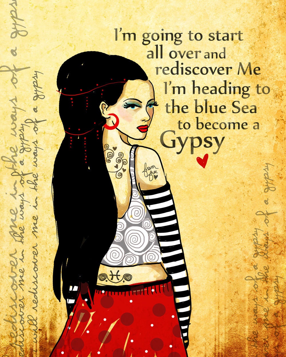 Gypsy Art Print original illustration ART Print Hand SIGNED size 8 x 10