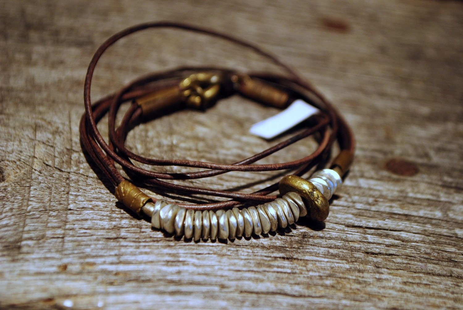 HARMONY DISCS : Brown Leather Wrap Bracelet