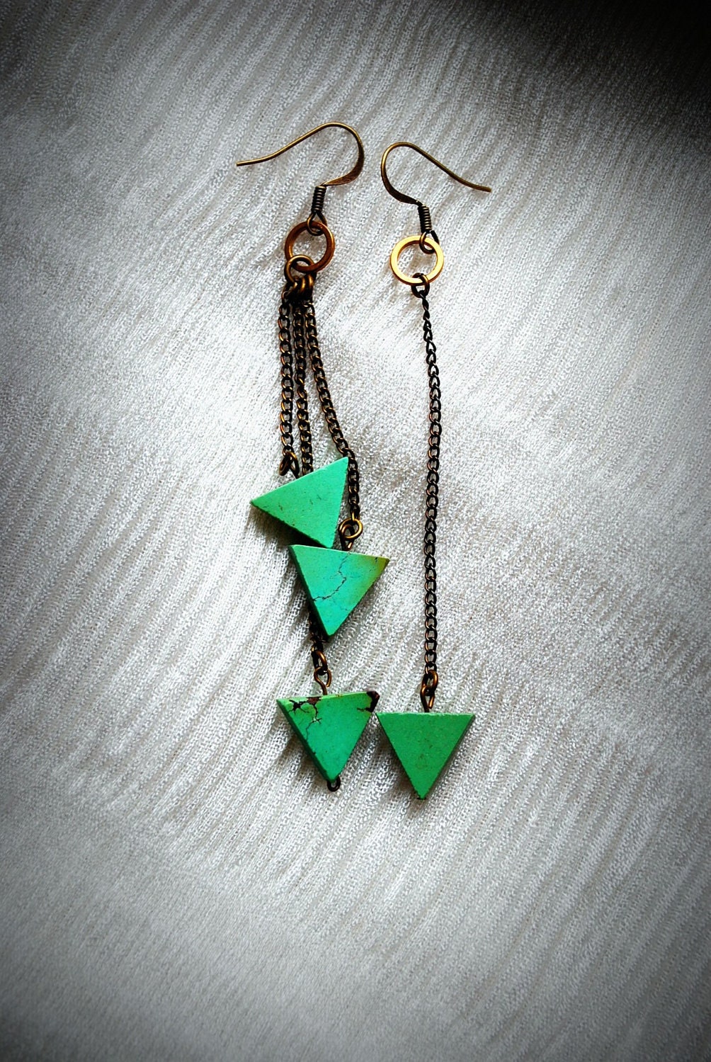 ANGULAR EARRINGS : Asymmetrical Turquoise Triangle Earrings